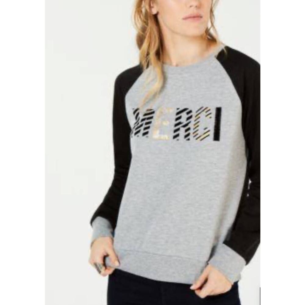 Carbon Copy Merci Colorblocked Embroidered Sweatshirt in Gray - XS